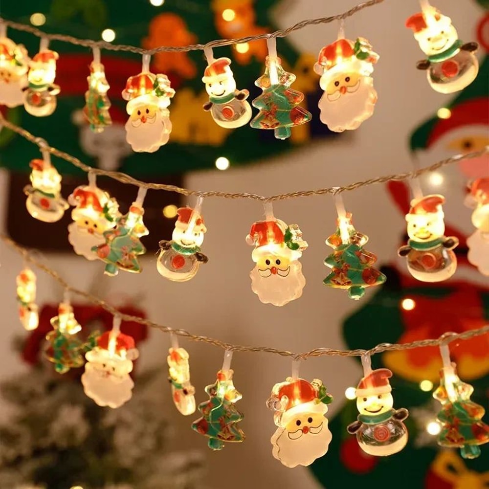 FestiveGlow Santa Snowman LED Christmas String Lights Battery Operated Holiday Decorative Garland 0