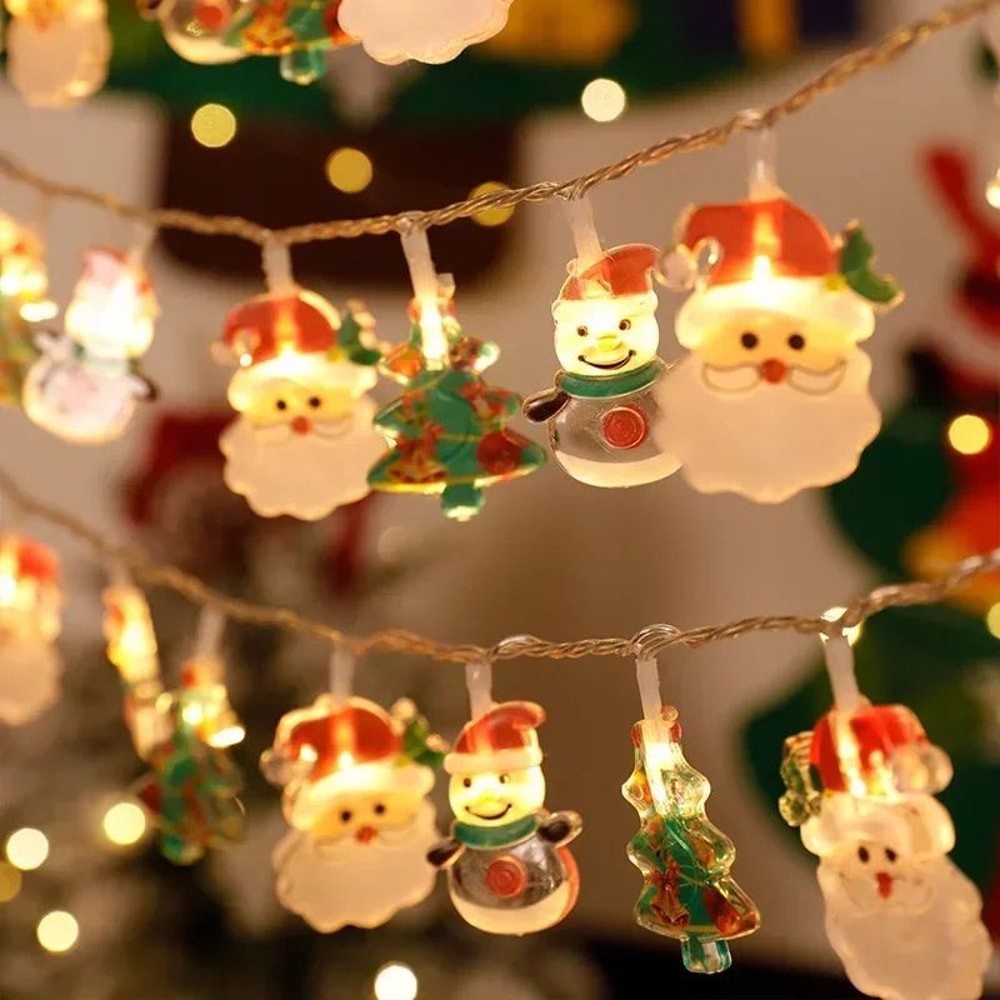 FestiveGlow Santa Snowman LED Christmas String Lights Battery Operated Holiday Decorative Garland 4