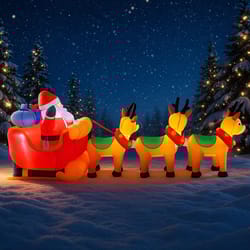 10.1ft christmas inflatable santa sleigh with reindeer led lights – outdoor yard holiday decoration