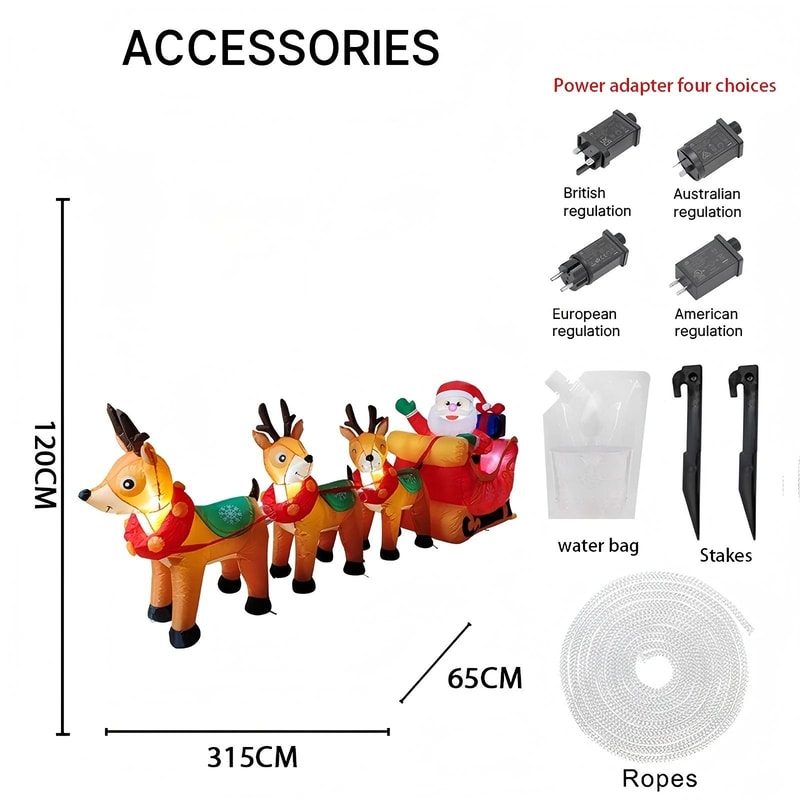 101ft Christmas Inflatable Santa Sleigh With Reindeer LED Lights Outdoor Yard Holiday Decoration 5