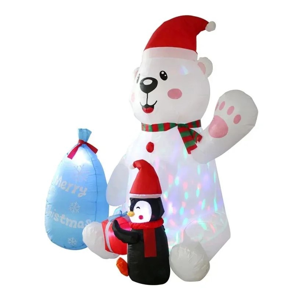 7ft Christmas Inflatable Polar Bear Penguin With Gift Bags LED Rotating Outdoor Holiday Decoratio 3