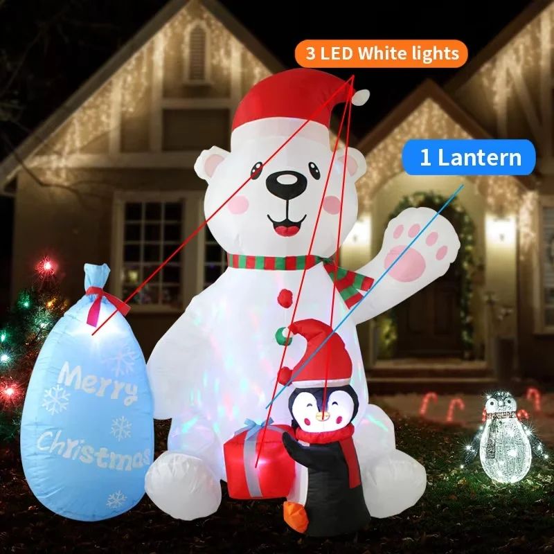 7ft Christmas Inflatable Polar Bear Penguin With Gift Bags LED Rotating Outdoor Holiday Decoratio 4