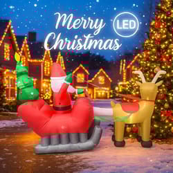 7.87ft christmas inflatable santa sleigh with reindeer led lights – outdoor yard holiday decoration