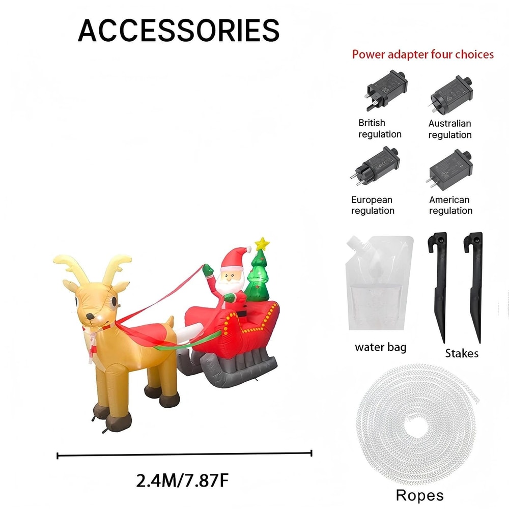 787ft Christmas Inflatable Santa Sleigh With Reindeer LED Lights Outdoor Yard Holiday Decoration 3