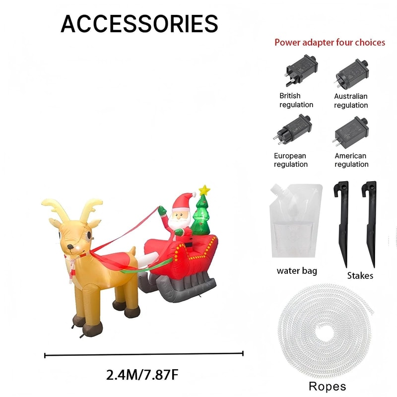 787ft Christmas Inflatable Santa Sleigh With Reindeer LED Lights Outdoor Yard Holiday Decoration 3