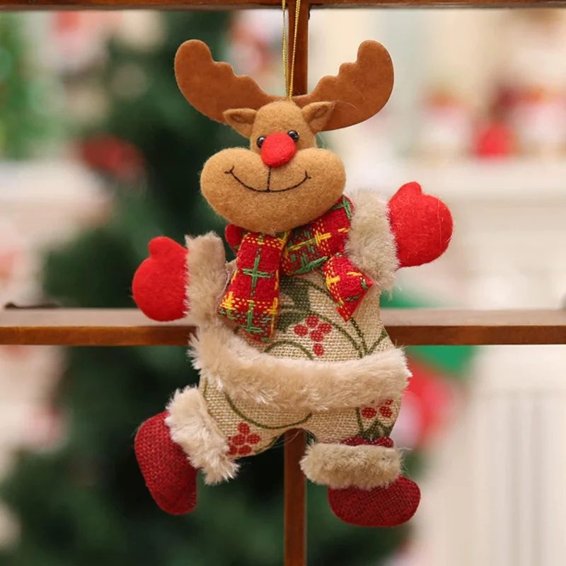 Plush Christmas Tree Hanging Ornaments Snowman Reindeer Bear Holiday Decorations 2