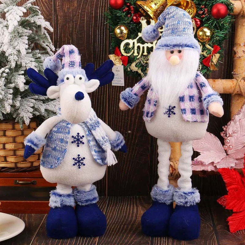 Nordic Blue Christmas Plush Hanging Dolls Stretchy Santa Reindeer Snowman Tree Ornaments 1