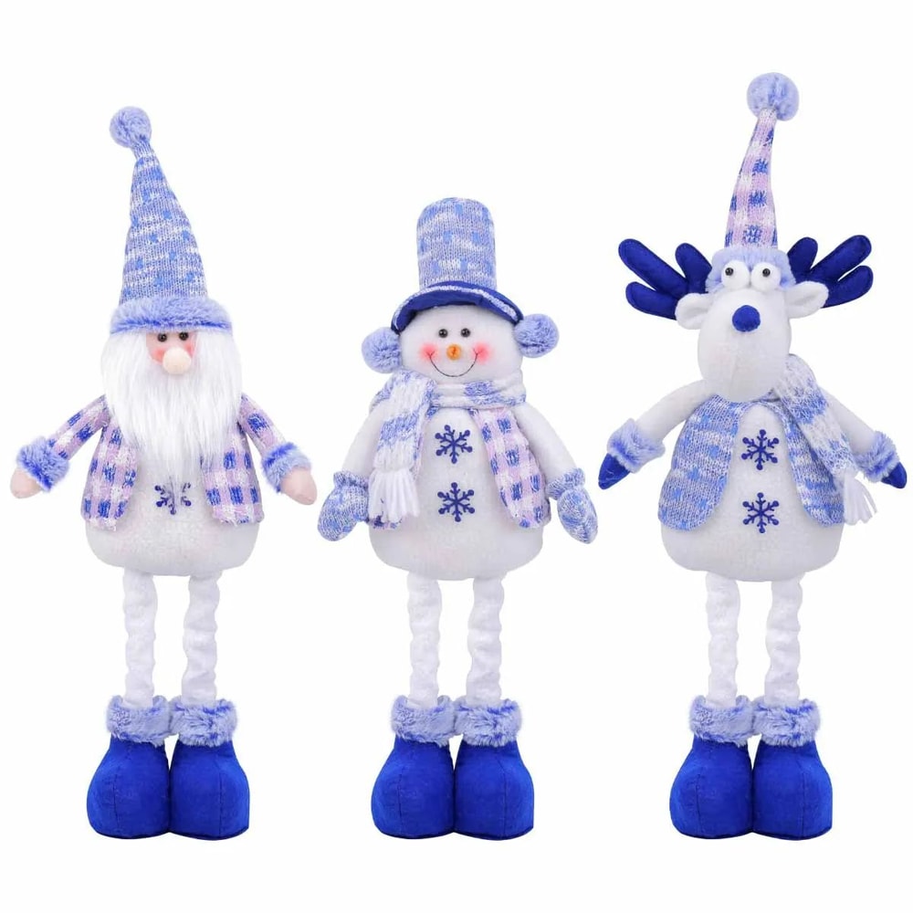 Nordic Blue Christmas Plush Hanging Dolls Stretchy Santa Reindeer Snowman Tree Ornaments 3