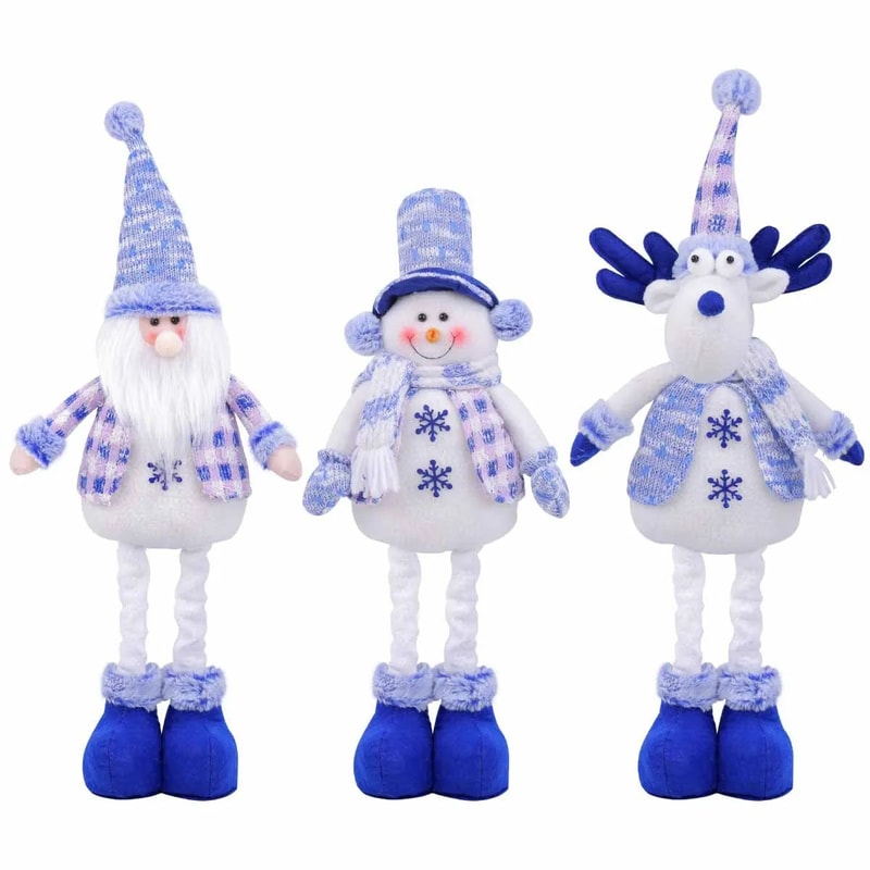 Nordic Blue Christmas Plush Hanging Dolls Stretchy Santa Reindeer Snowman Tree Ornaments 3