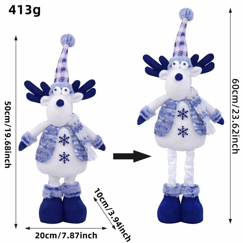 Nordic Blue Christmas Plush Hanging Dolls Stretchy Santa Reindeer Snowman Tree Ornaments 6