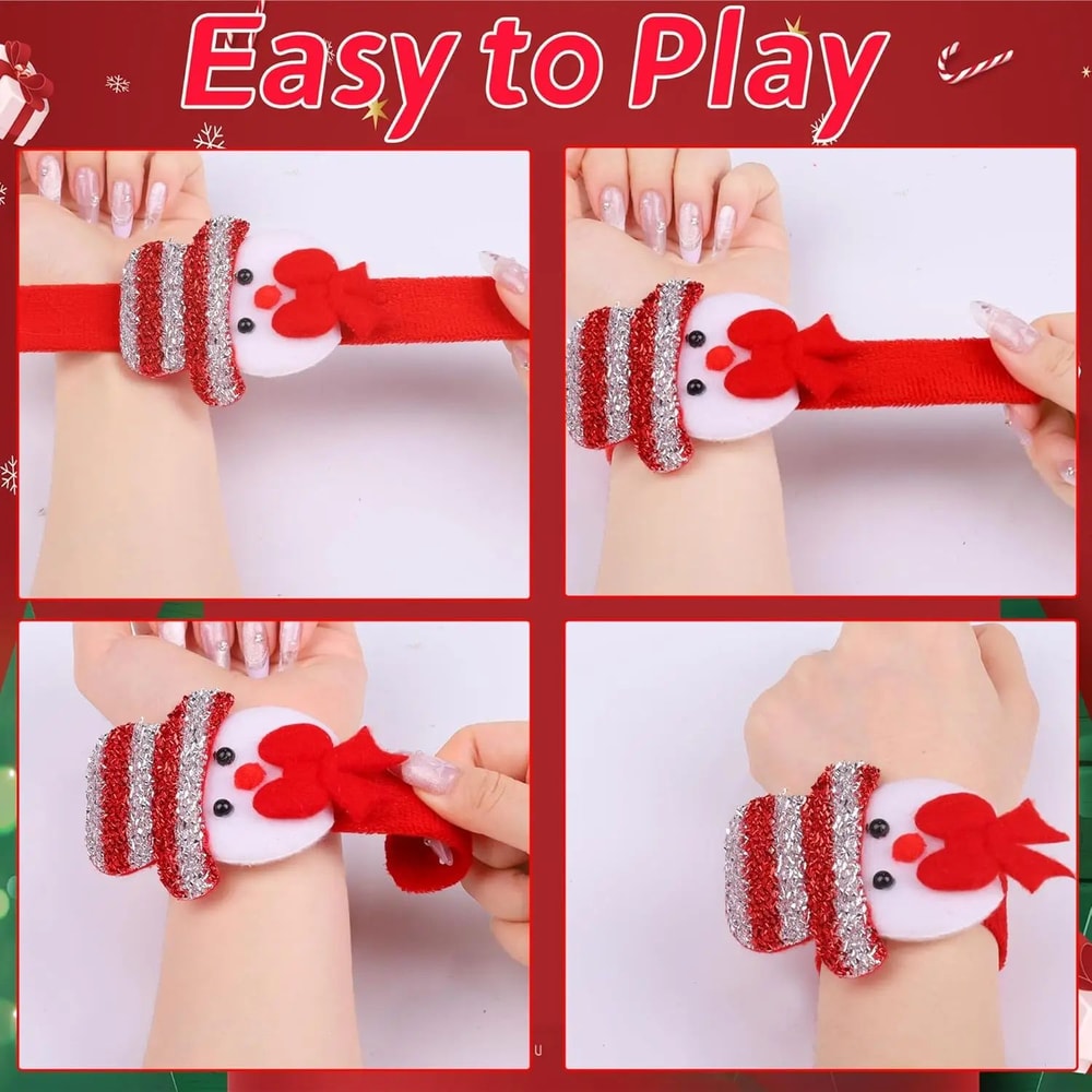 Plush Christmas Slap Bracelets Santa Snowman Reindeer Bear Party Favor Wristbands 1
