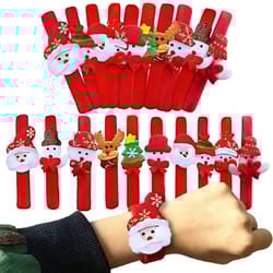 plush christmas slap bracelets – santa, snowman, reindeer & bear party favor wristbands