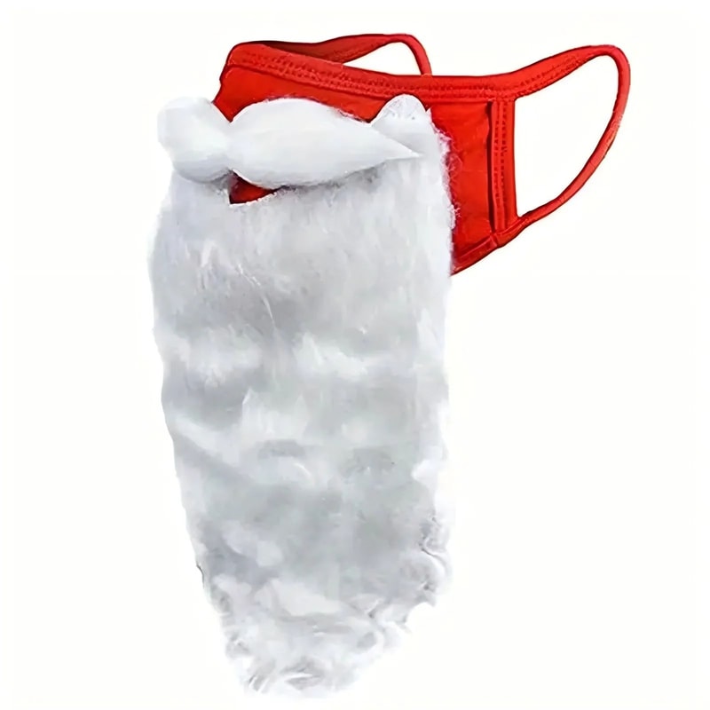 Santa Claus Beard Mask Costume Prop Red White Christmas Holiday Prank Mask 6