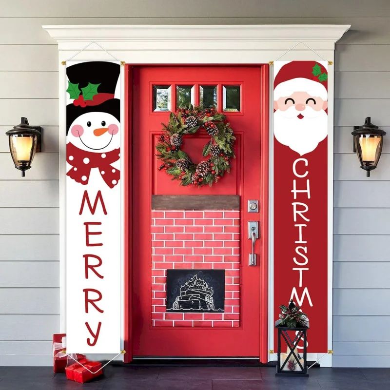 Christmas Outdoor Yard Sign Set Santa Snowman Porch Hanging Decorations With Durable Poles 1