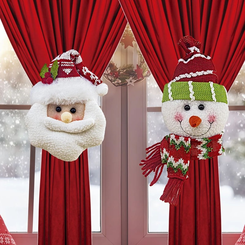 Christmas Curtain Clips Hooks Santa Snowman Retro Plaid Window Decoration 0