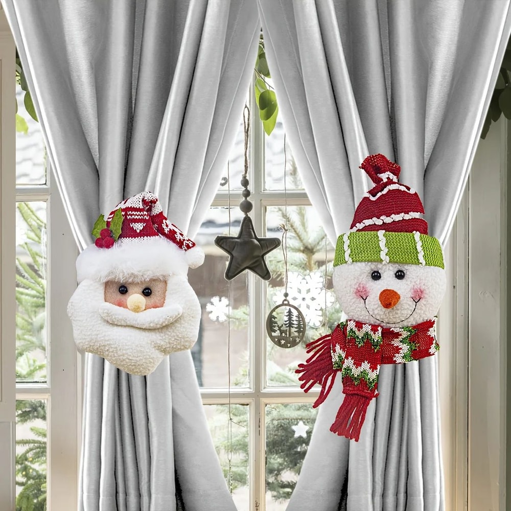 Christmas Curtain Clips Hooks Santa Snowman Retro Plaid Window Decoration 4