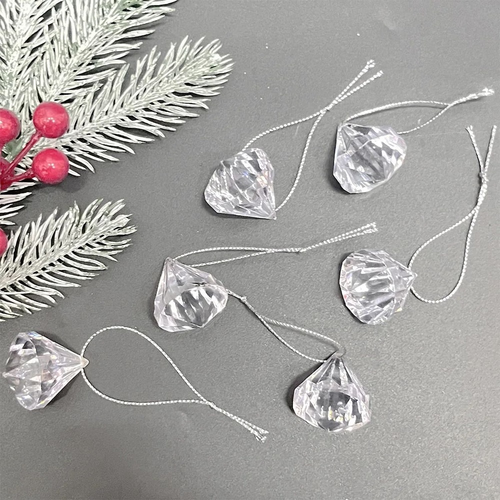 6pcs Acrylic Crystal Christmas Tree Pendant Transparent Diamond Holiday Hanging Ornaments 0