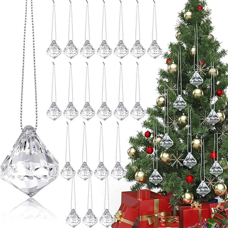 6pcs Acrylic Crystal Christmas Tree Pendant Transparent Diamond Holiday Hanging Ornaments 3