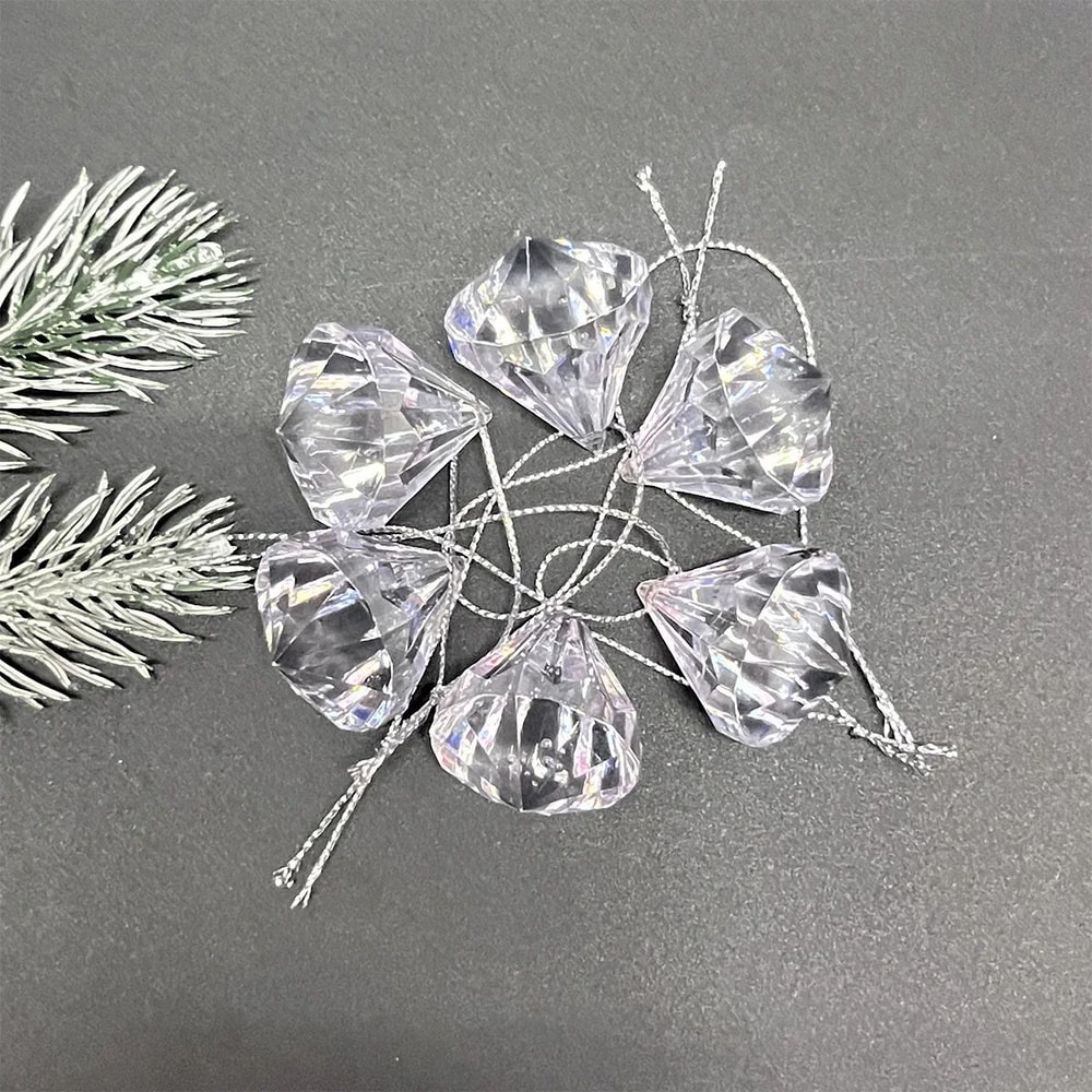 6pcs Acrylic Crystal Christmas Tree Pendant Transparent Diamond Holiday Hanging Ornaments 4
