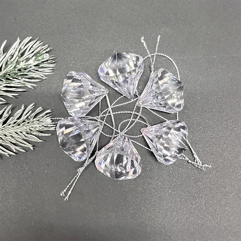 6pcs Acrylic Crystal Christmas Tree Pendant Transparent Diamond Holiday Hanging Ornaments 4