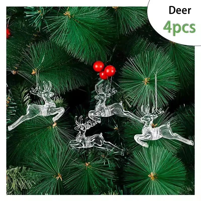 Transparent Acrylic Christmas Ornaments Set Deer Snowflake Tree Hanging Holiday Decor 7