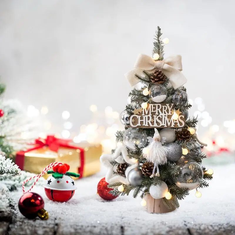 Mini Christmas Tree With Lights Mini Christmas Tree Ornament Christmas Decorations Flocking Beads M 4