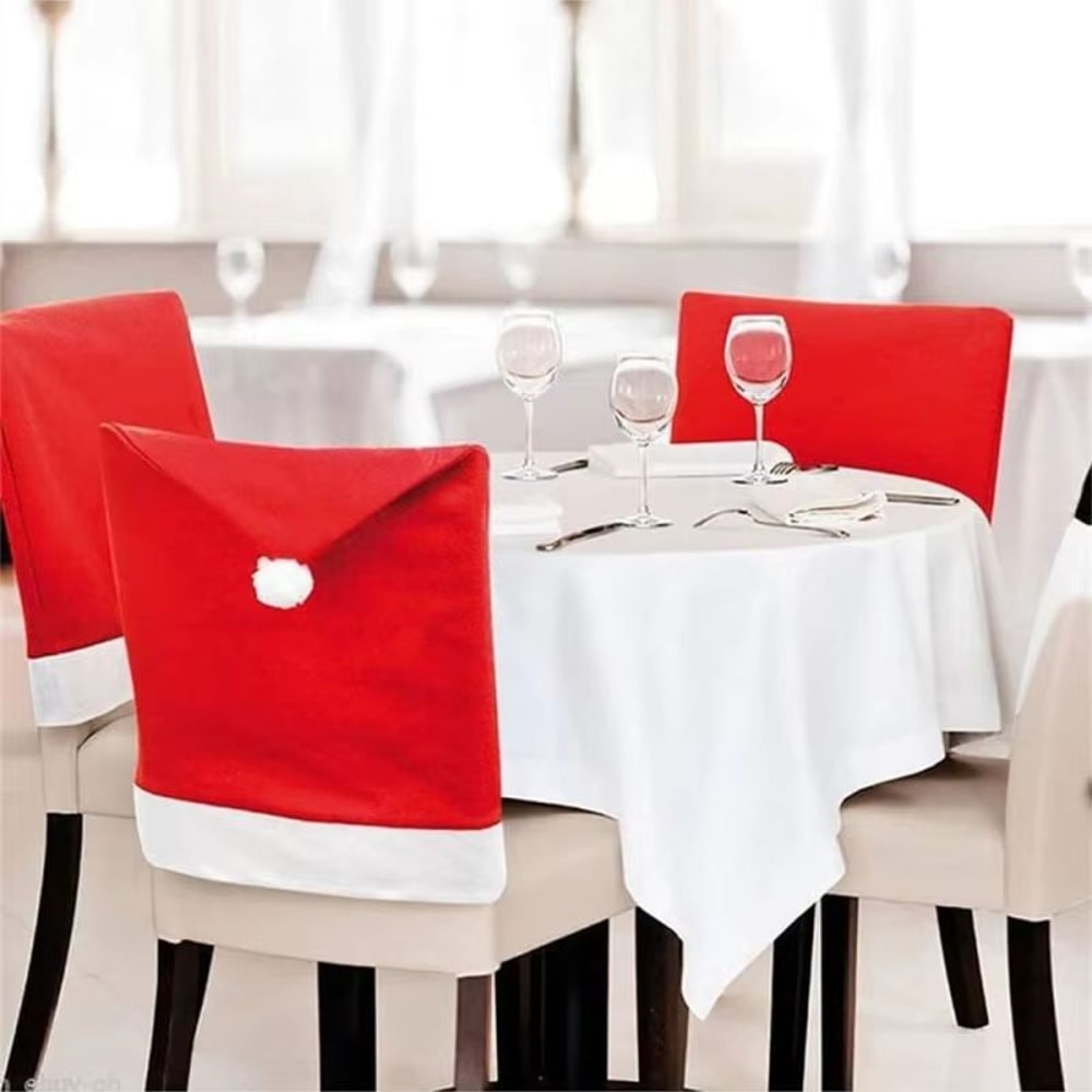 Festive Christmas Chair Covers Set Red Holiday Dining Chair Slipcovers For Party Home Decor 3