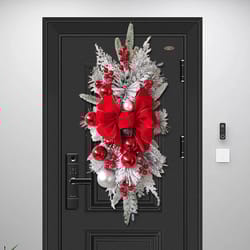 lighted christmas wreath garland – festive door & stair hanging holiday decoration