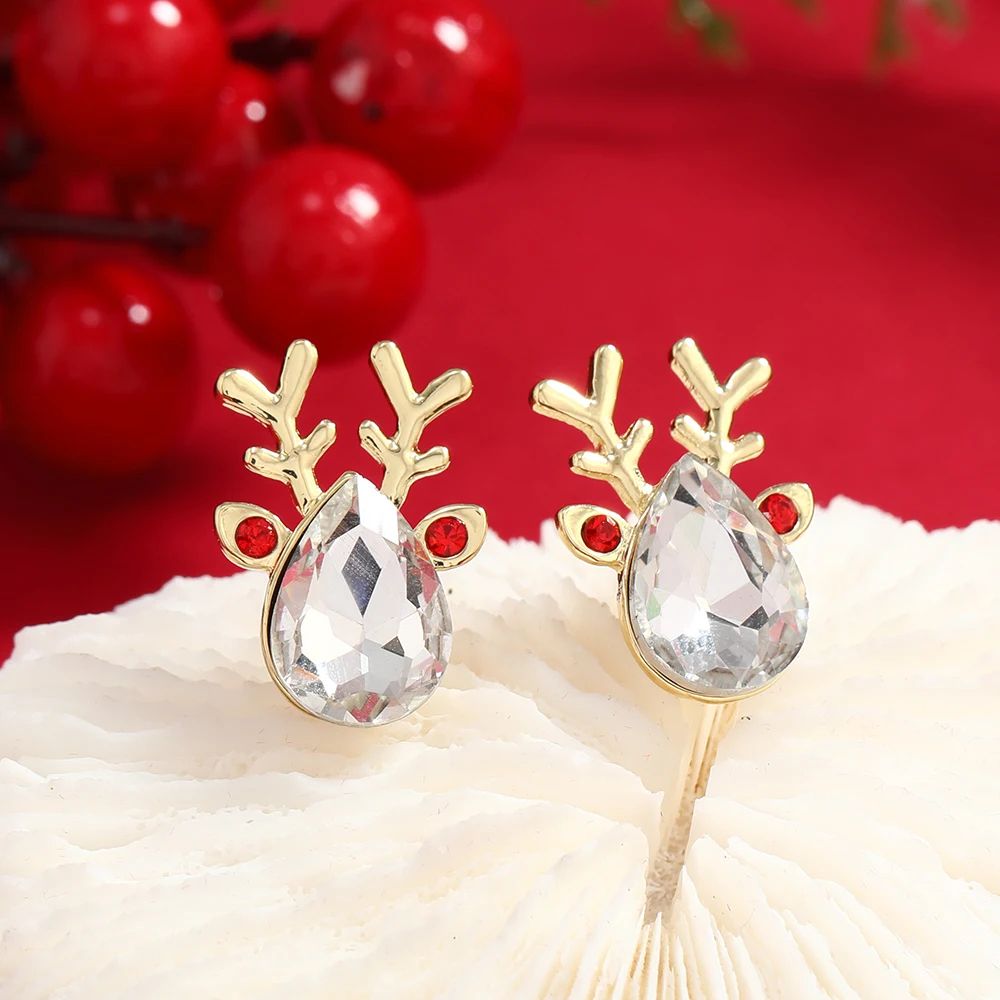 Christmas Rhinestone Snowflake Elk Stud Earrings Pearl Holiday Jewelry For Women 3