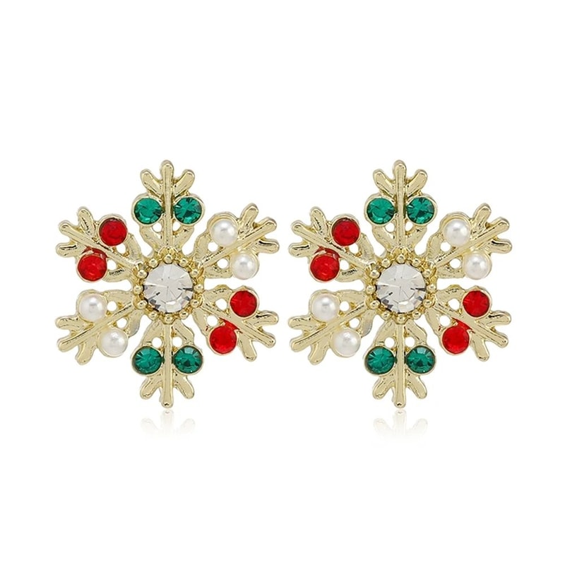 Christmas Rhinestone Snowflake Elk Stud Earrings Pearl Holiday Jewelry For Women 6
