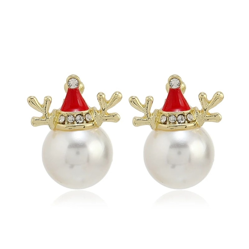 Christmas Rhinestone Snowflake Elk Stud Earrings Pearl Holiday Jewelry For Women 8