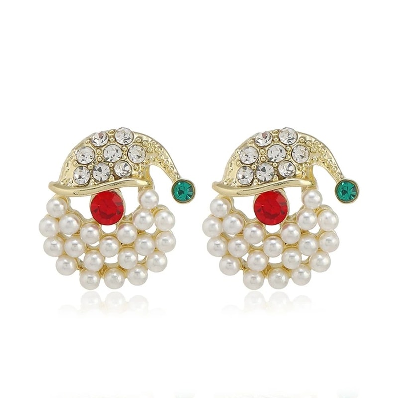 Christmas Rhinestone Snowflake Elk Stud Earrings Pearl Holiday Jewelry For Women 10