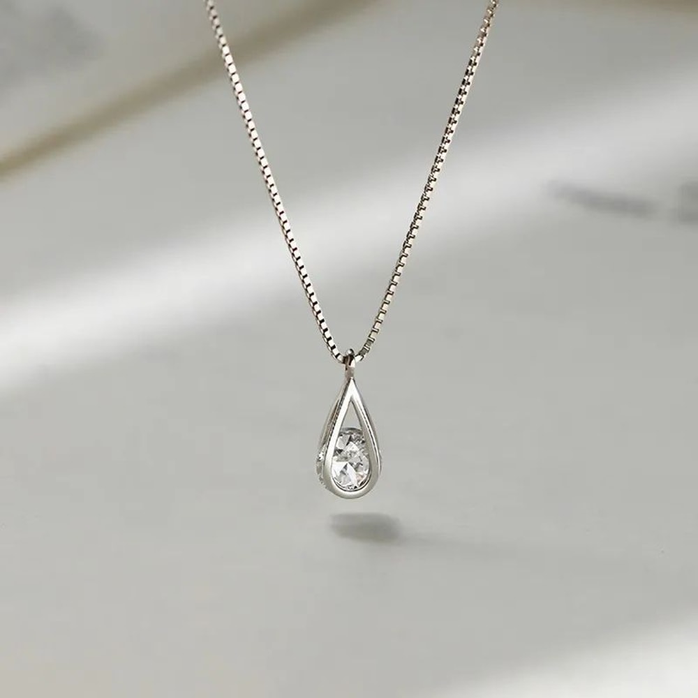 925 Sterling Silver Zircon Water Drop Necklace Minimalist Geometric Collarbone Chain For Women 6