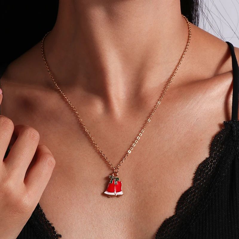 Enamel Christmas Pendant Necklace Santa Tree Bell Holiday Jewelry For Women 2