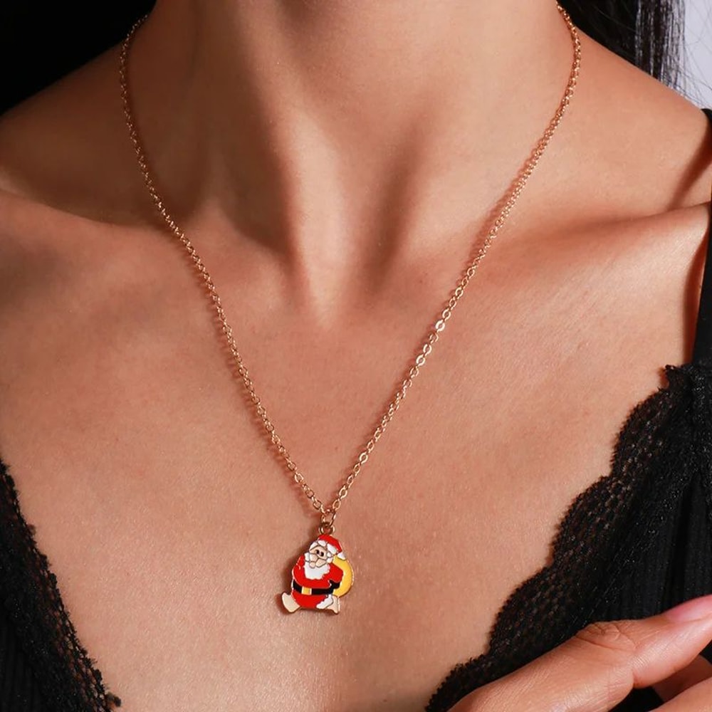 Enamel Christmas Pendant Necklace Santa Tree Bell Holiday Jewelry For Women 15