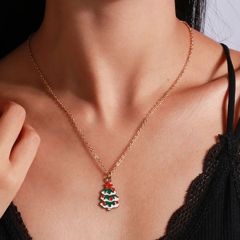 Enamel Christmas Pendant Necklace Santa Tree Bell Holiday Jewelry For Women 16