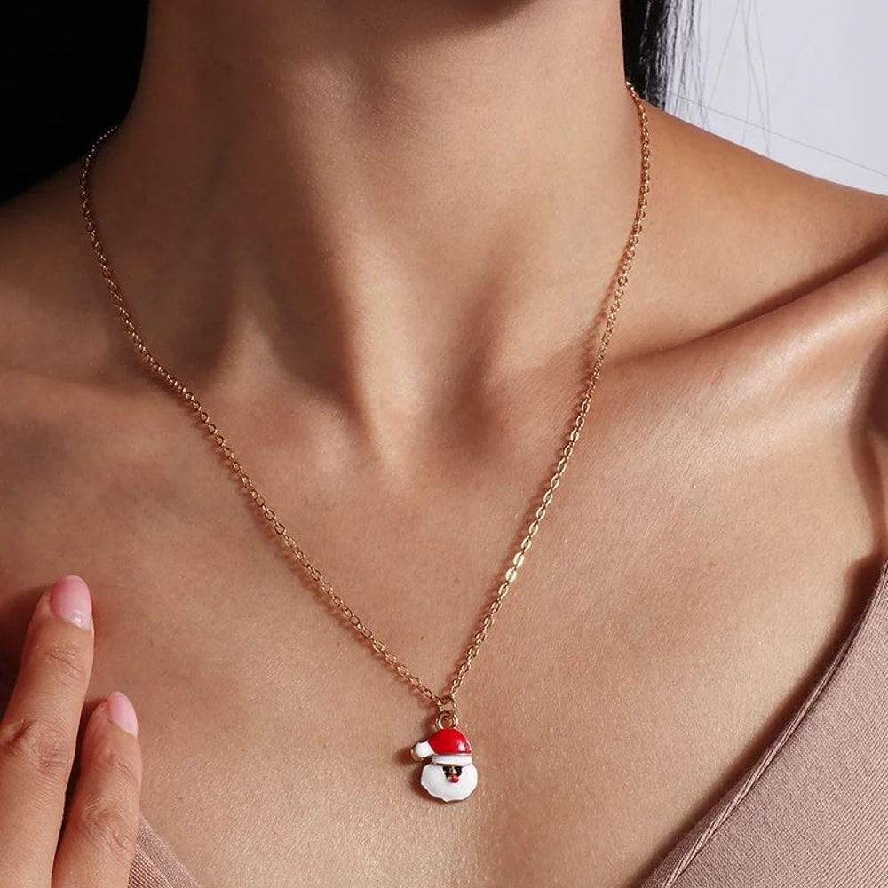 Enamel Christmas Pendant Necklace Santa Tree Bell Holiday Jewelry For Women 8