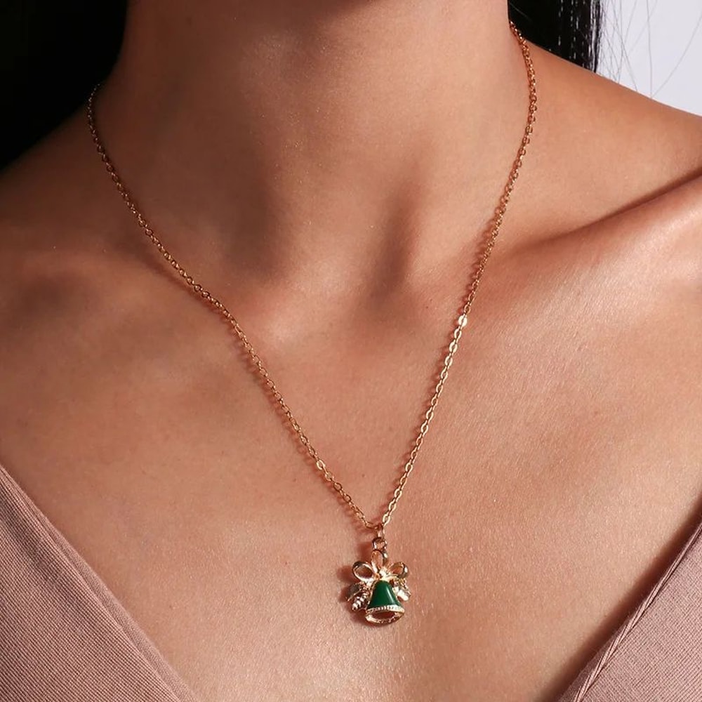 Enamel Christmas Pendant Necklace Santa Tree Bell Holiday Jewelry For Women 12