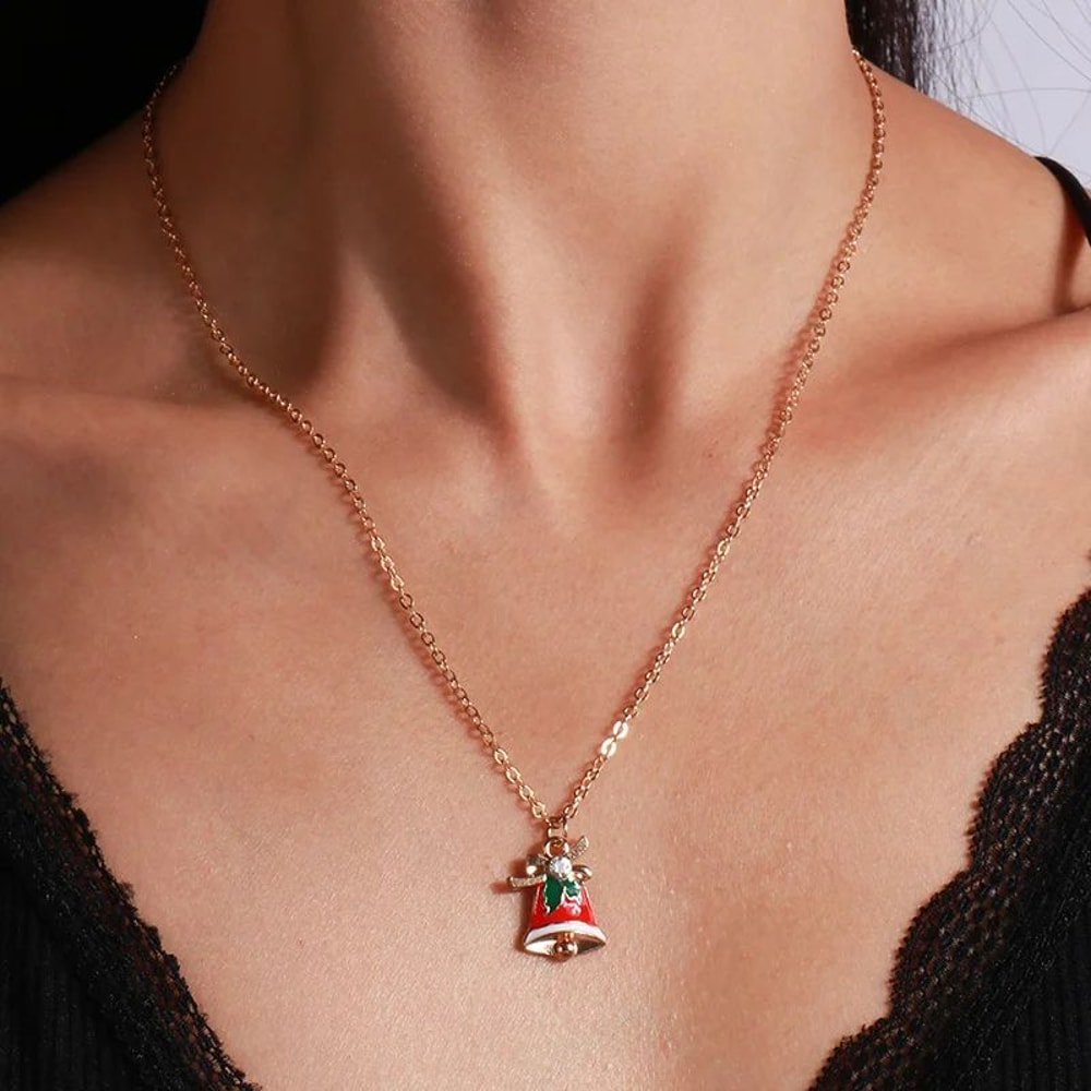 Enamel Christmas Pendant Necklace Santa Tree Bell Holiday Jewelry For Women 13