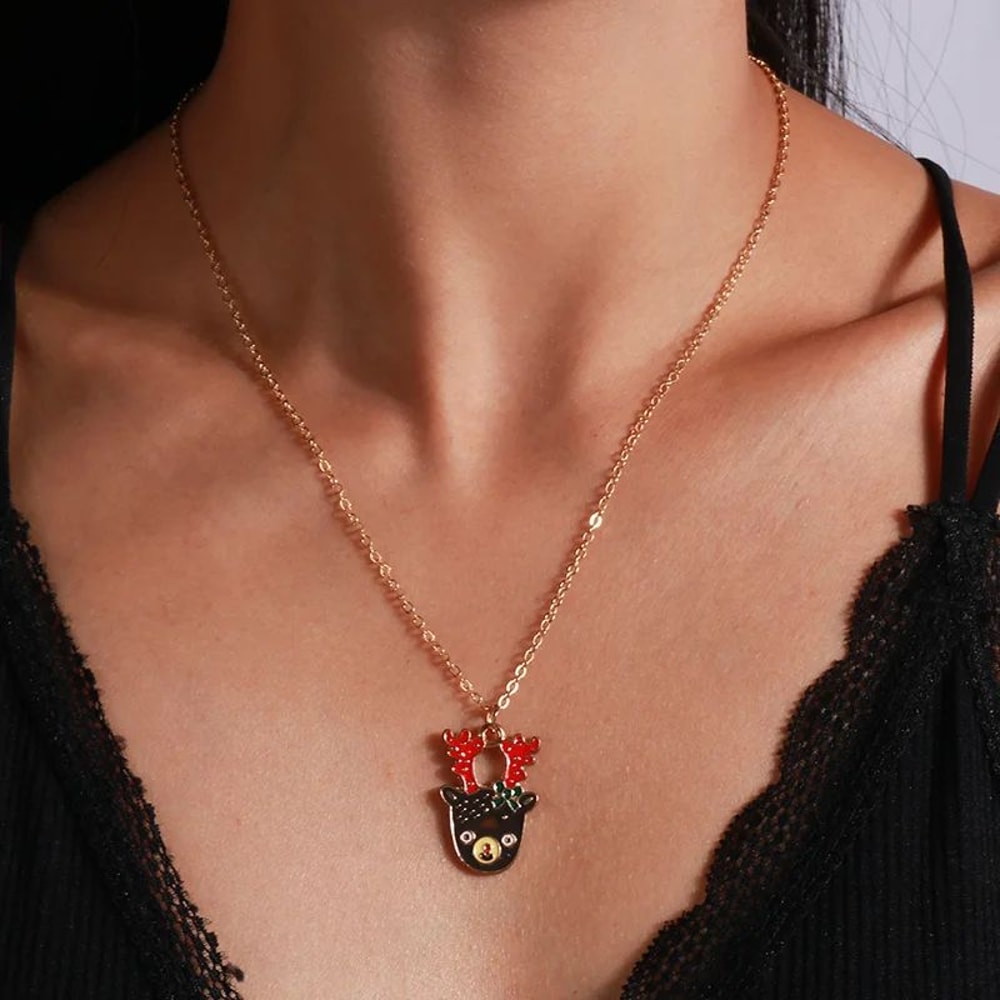 Enamel Christmas Pendant Necklace Santa Tree Bell Holiday Jewelry For Women 14