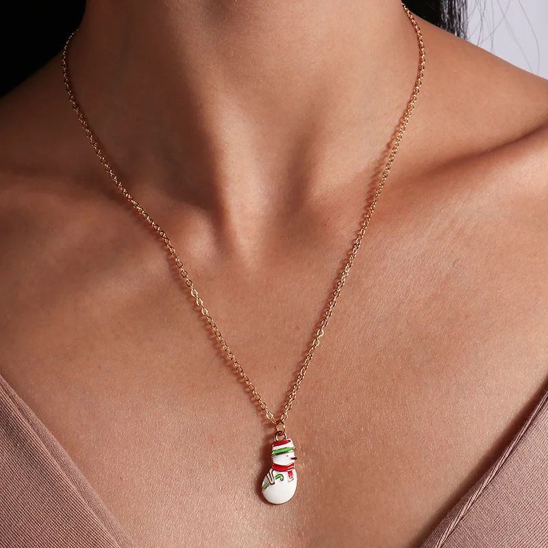 Enamel Christmas Pendant Necklace Santa Tree Bell Holiday Jewelry For Women 24