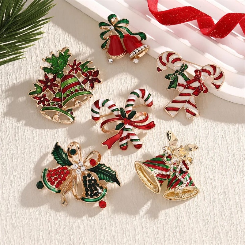 Rhinestone Enamel Christmas Bells Brooch Pin Festive Holiday Jewelry Accessory For Women 3