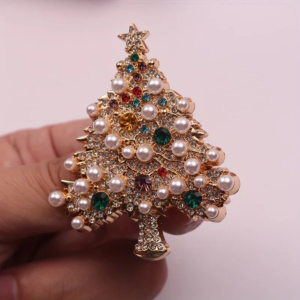 Colorful Christmas Tree Brooch Pin Festive Rhinestone Holiday Jewelry For Women 1