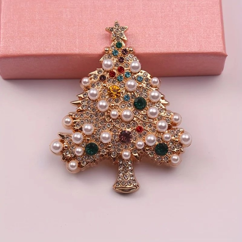Colorful Christmas Tree Brooch Pin Festive Rhinestone Holiday Jewelry For Women 3