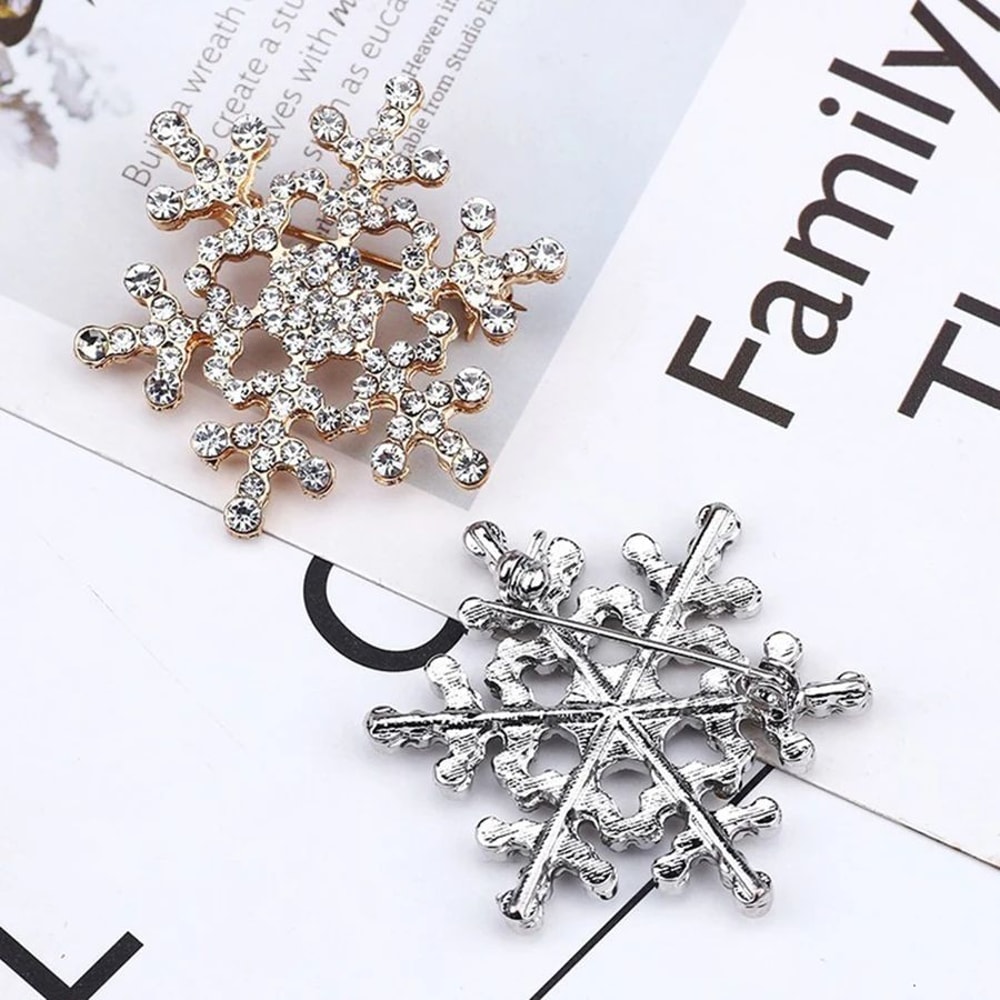 Rhinestone Snowflake Brooch Pin Elegant Winter Flower Collar Jewelry For Women Men 2