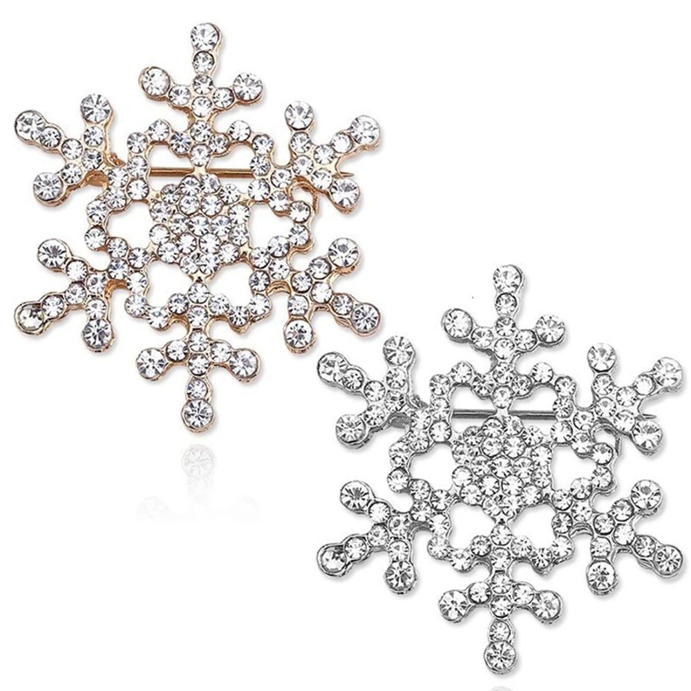 Rhinestone Snowflake Brooch Pin Elegant Winter Flower Collar Jewelry For Women Men 3