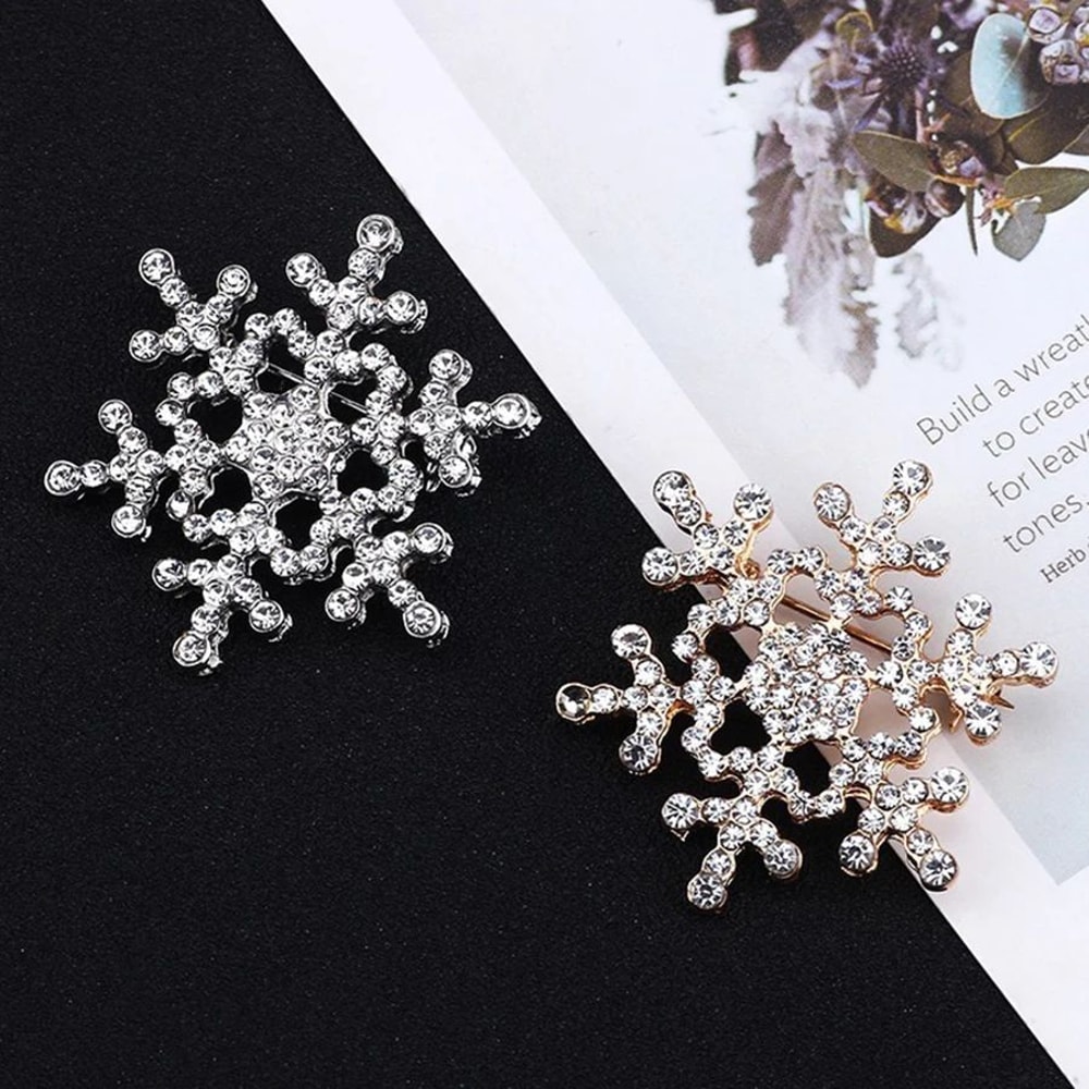 Rhinestone Snowflake Brooch Pin Elegant Winter Flower Collar Jewelry For Women Men 1