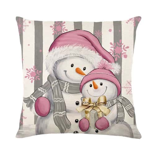 Christmas Snowman Throw Pillow Cover – Festive Linen Cushion Case for Sofa & Holiday Decor