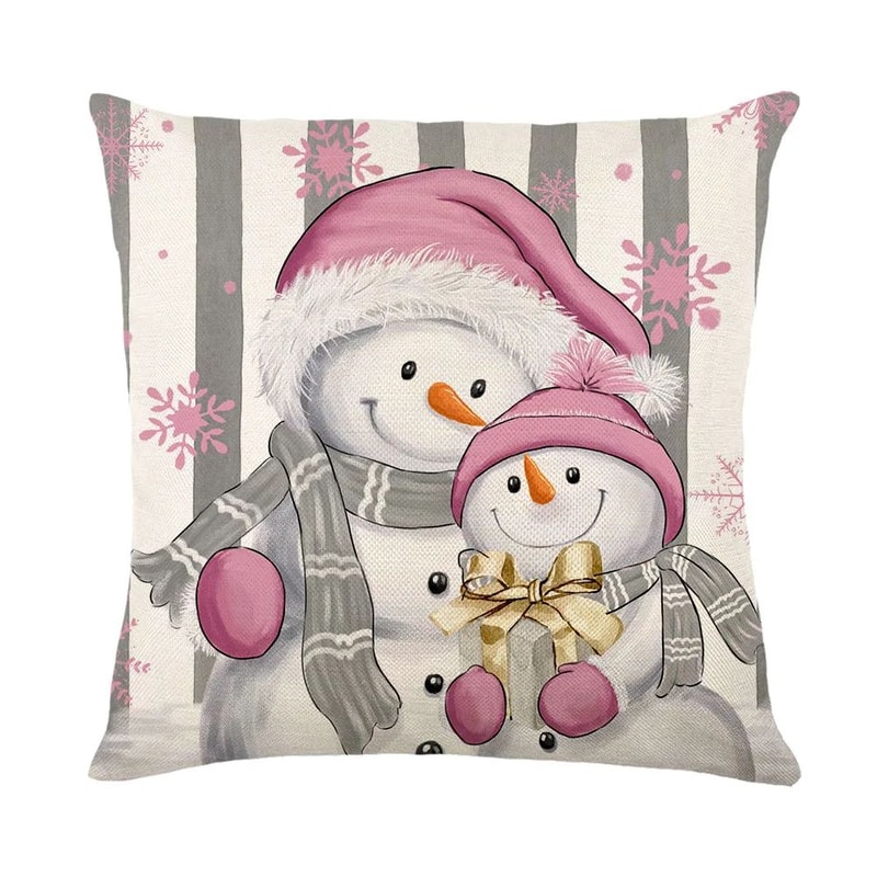 Christmas Snowman Throw Pillow Cover Festive Linen Cushion Case For Sofa Holiday Decor 0