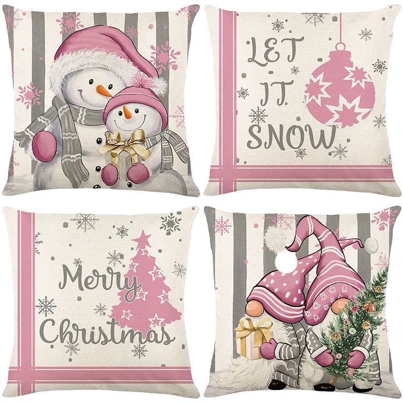 Christmas Snowman Throw Pillow Cover Festive Linen Cushion Case For Sofa Holiday Decor 4